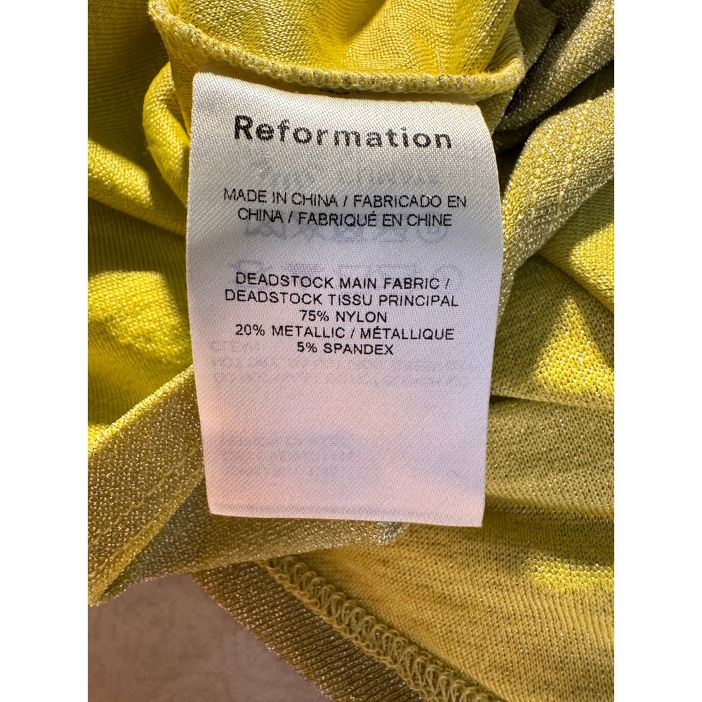 Reformation Jilian Knit Dress Lime Green Sparkle OneShoulder Metallic Mini L New - Picture 8 of 9